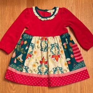 Matilda Jane EUC Dress with Red and Green Accents Christmas Holiday 12-18 months
